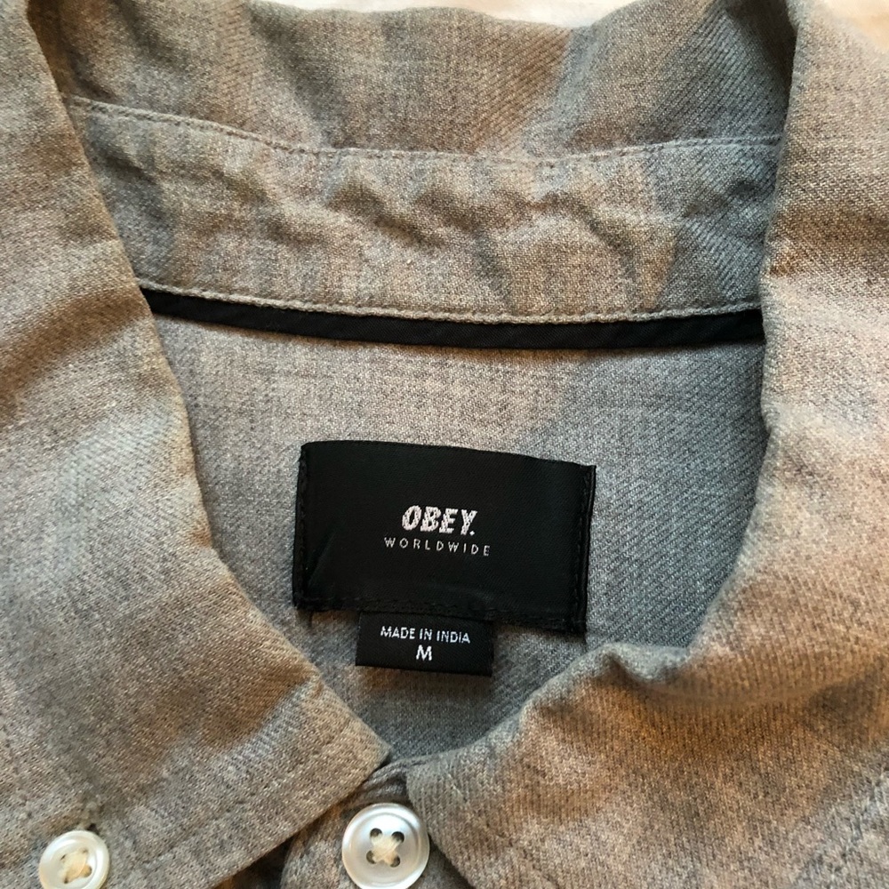 Obey grey L/S button down